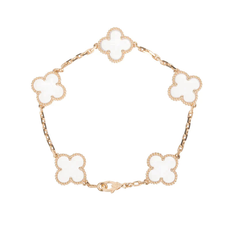 [Crown & Jewelry]CLOVER 5 MOTIF ROCK CRYSTAL PINK GOLD BRACELET