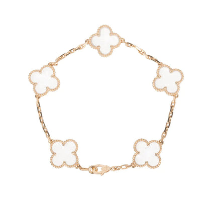 [Crown & Jewelry]CLOVER 5 MOTIF ROCK CRYSTAL PINK GOLD BRACELET