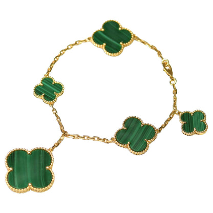 [Crown & Jewelry]MAGIC CLOVER MALACHITE GOLD BRACELET 5 MOTIFS