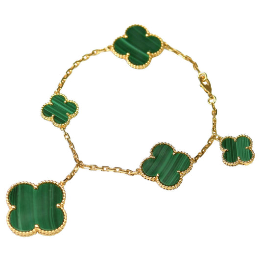 [Crown & Jewelry]MAGIC CLOVER MALACHITE GOLD BRACELET 5 MOTIFS