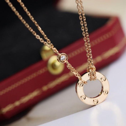 [Crown & Jewelry]LOVE NECKLACE ADJUSTABLE ROSE GOLD 2 DIAMOND