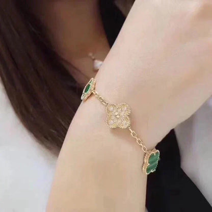 [Crown & Jewelry]CLOVER  5 MOTIF MALACHITE DIAMOND BRACELET