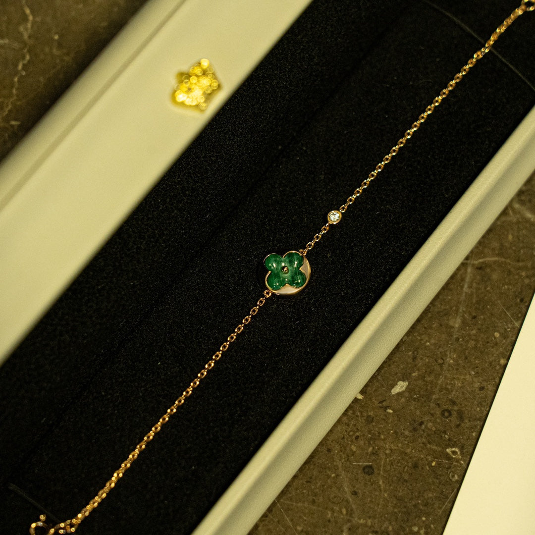 [Crown & Jewelry]SUN MALACHITE 1 DIAMOND PINK GOLD BRACELET