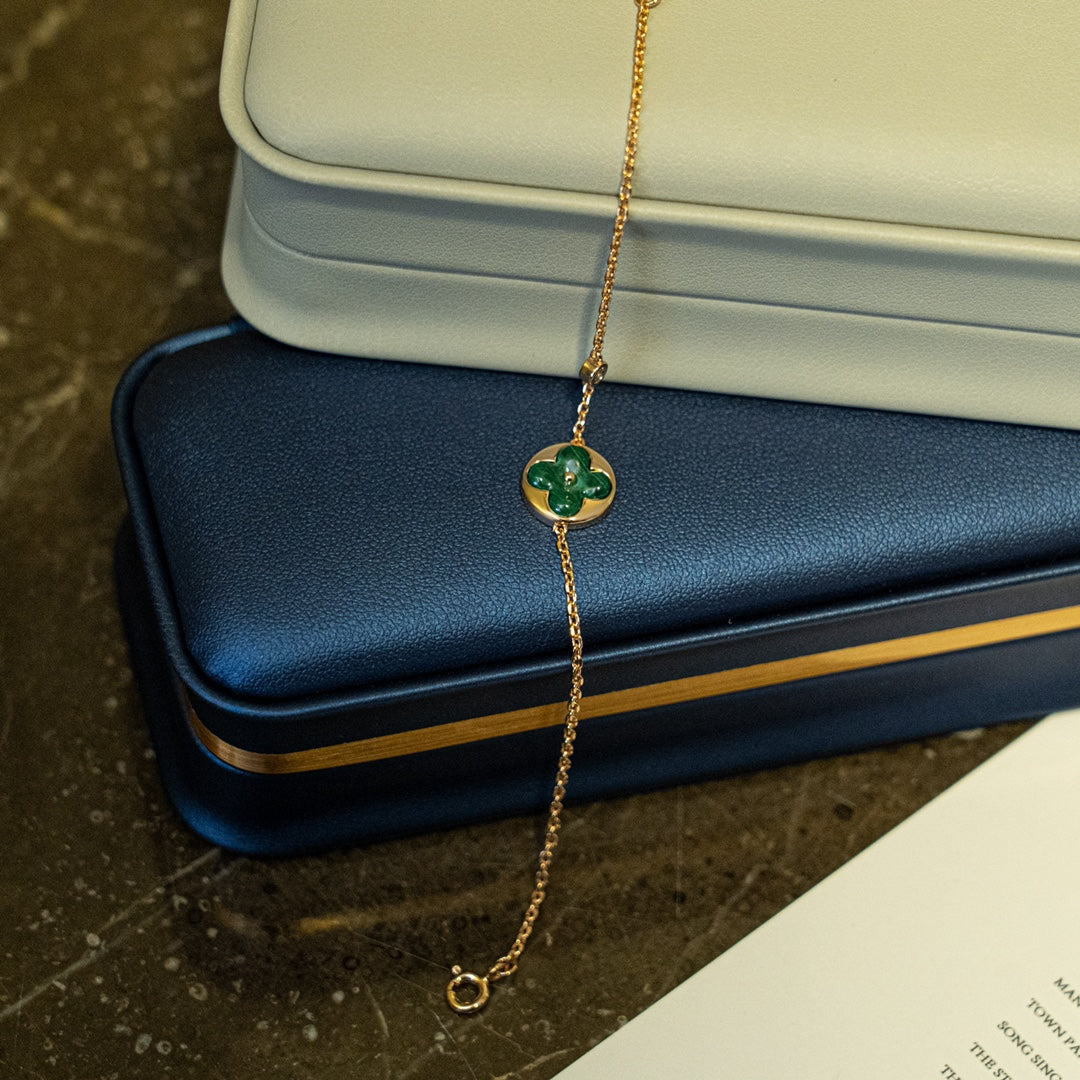 [Crown & Jewelry]SUN MALACHITE 1 DIAMOND PINK GOLD BRACELET