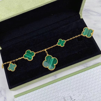 [Crown & Jewelry]MAGIC CLOVER MALACHITE GOLD BRACELET 5 MOTIFS