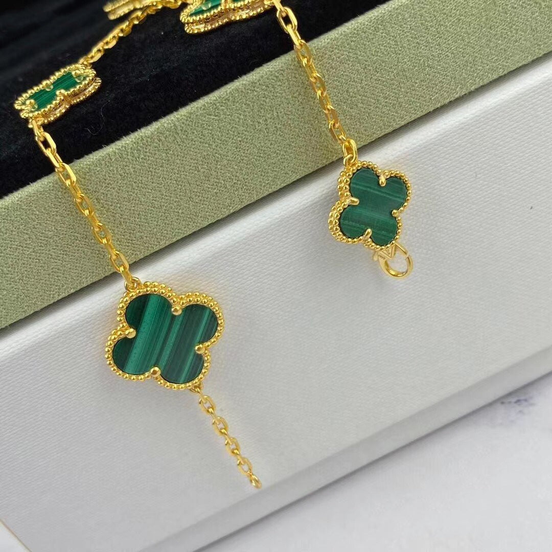 [Crown & Jewelry]MAGIC CLOVER MALACHITE GOLD BRACELET 5 MOTIFS