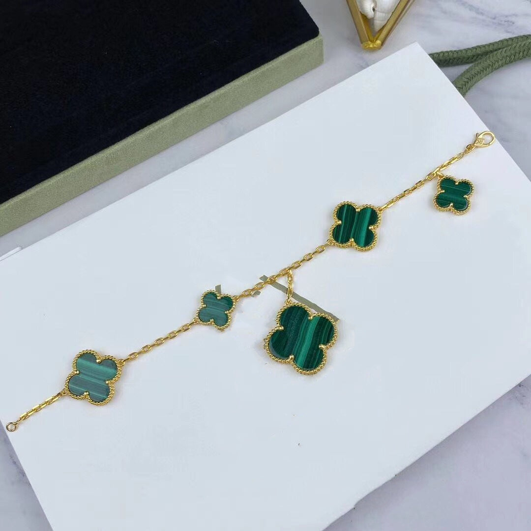 [Crown & Jewelry]MAGIC CLOVER MALACHITE GOLD BRACELET 5 MOTIFS