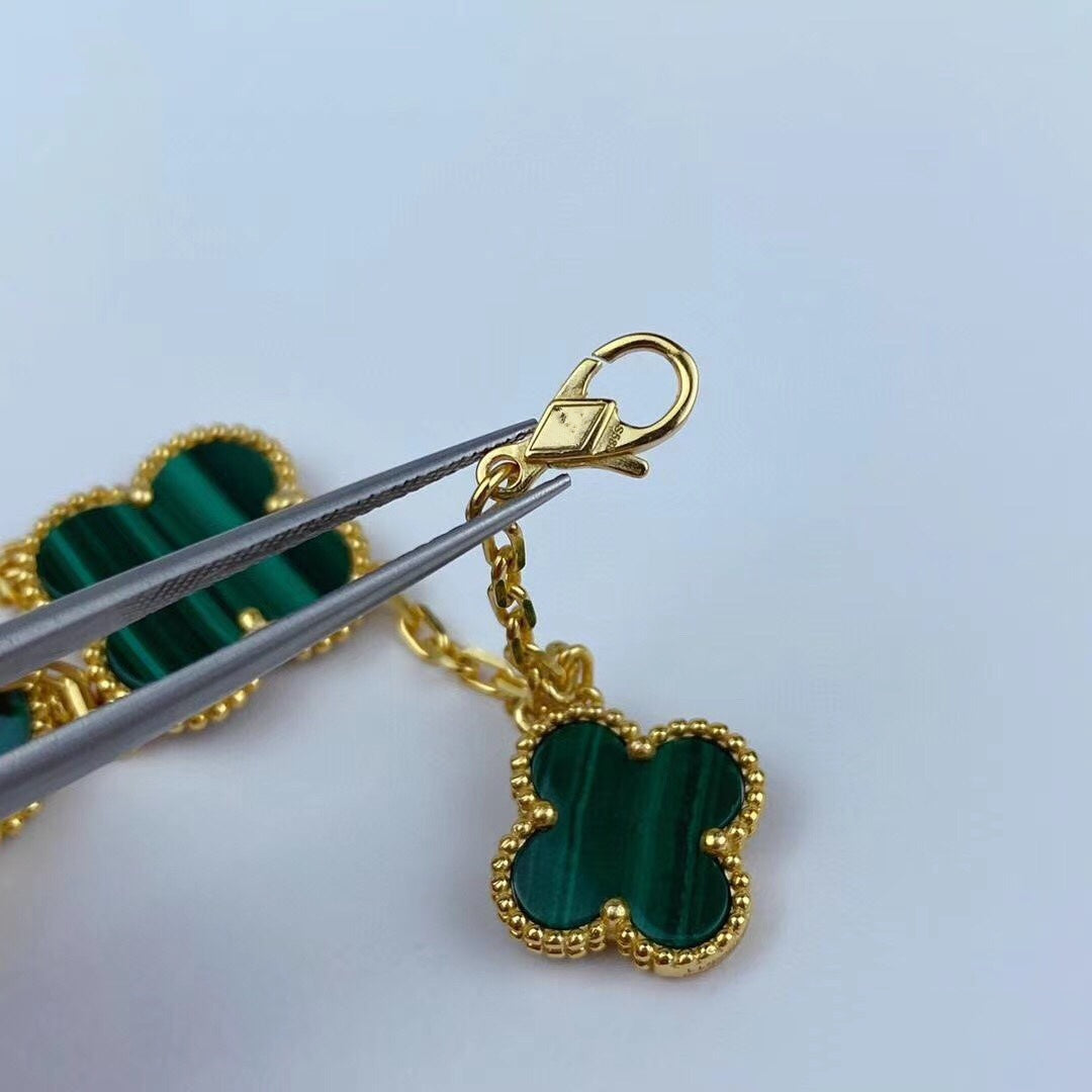 [Crown & Jewelry]MAGIC CLOVER MALACHITE GOLD BRACELET 5 MOTIFS