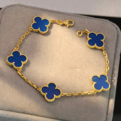 [Crown & Jewelry]CLOVER 5 MOTIFS BLUE AGATE BRACELET