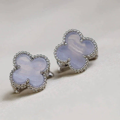 [Crown & Jewelry]CLOVER MEDIUM 1 MOTIFS  WHITE MOP EARRINGS SILVER