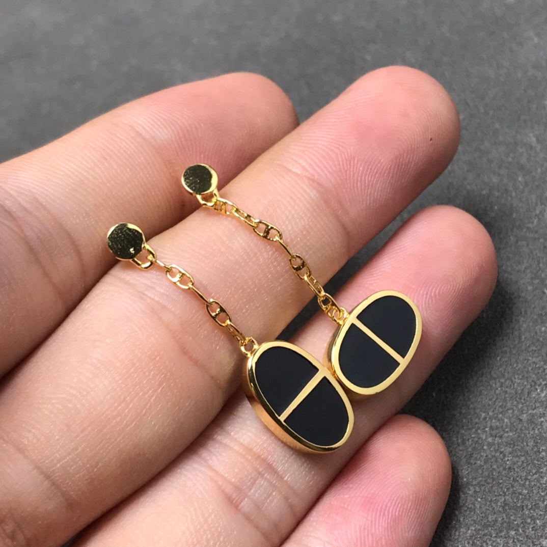 [Crown & Jewelry]CHAINE VERSO BLACK CERAMIC SILVER EARRINGS