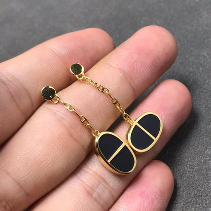 [Crown & Jewelry]CHAINE VERSO BLACK CERAMIC SILVER EARRINGS