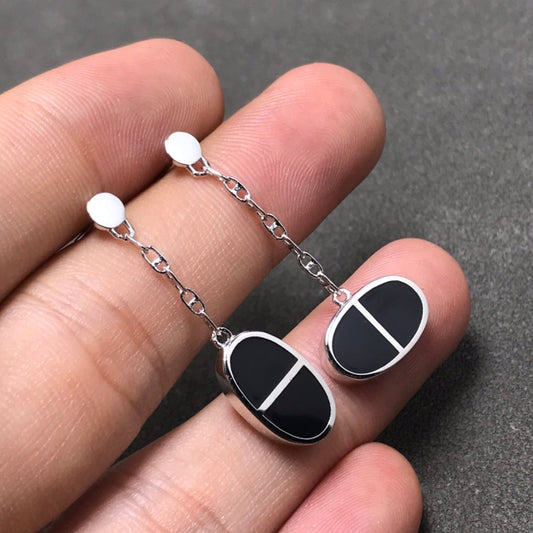 [Crown & Jewelry]CHAINE VERSO BLACK CERAMIC SILVER EARRINGS