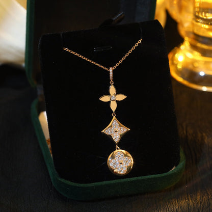 [Crown & Jewelry]STAR AND SUN DIAMOND PINK GOLD NECKLACE