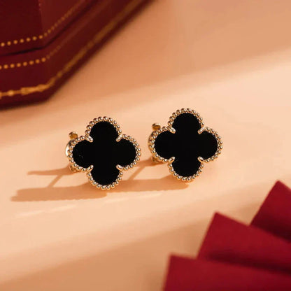[Crown & Jewelry]CLOVER MEDIUM 1 MOTIFS  ONYX STUD EARRINGS
