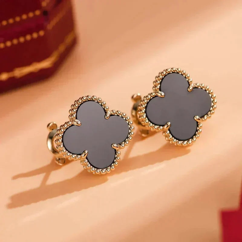 [Crown & Jewelry]CLOVER MEDIUM 1 MOTIFS  ONYX STUD EARRINGS