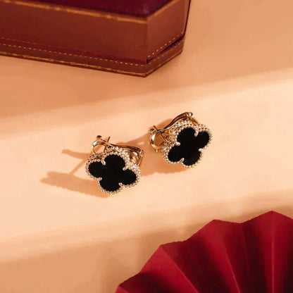 [Crown & Jewelry]CLOVER MEDIUM 1 MOTIFS  ONYX STUD EARRINGS