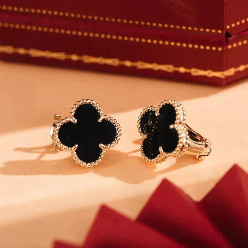 [Crown & Jewelry]CLOVER MEDIUM 1 MOTIFS  ONYX STUD EARRINGS