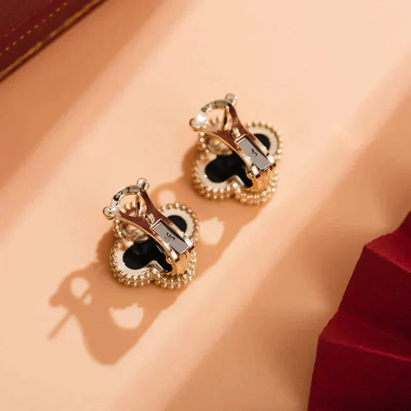 [Crown & Jewelry]CLOVER MEDIUM 1 MOTIFS  ONYX STUD EARRINGS
