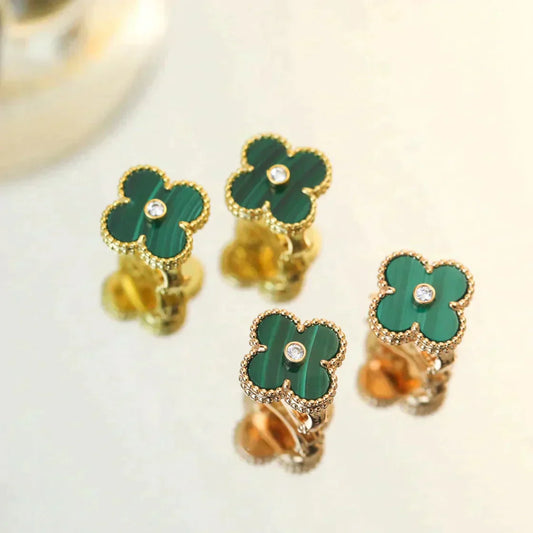 [Crown & Jewelry]CLOVER MEDIUM 1 MOTIFS MALACHITE DIAMOND EARRINGS