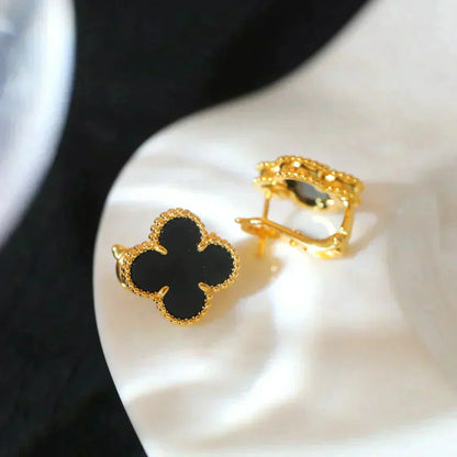 [Crown & Jewelry]CLOVER MEDIUM 1 MOTIFS  ONYX STUD EARRINGS
