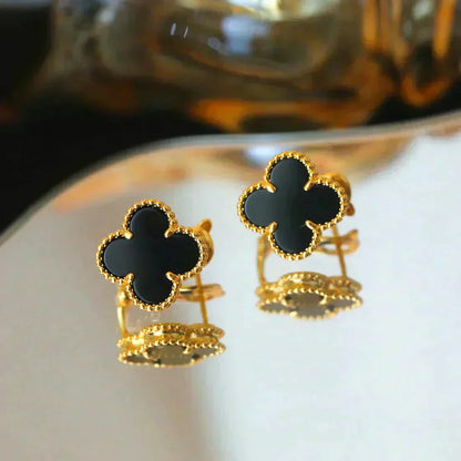 [Crown & Jewelry]CLOVER MEDIUM 1 MOTIFS  ONYX STUD EARRINGS