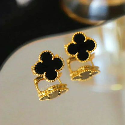 [Crown & Jewelry]CLOVER MEDIUM 1 MOTIFS  ONYX STUD EARRINGS