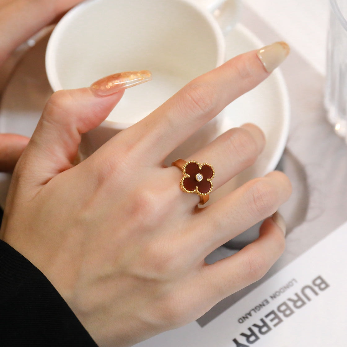 [Crown & Jewelry]CLOVER CARNELIAN RING ROSE GOLD DIAMOND