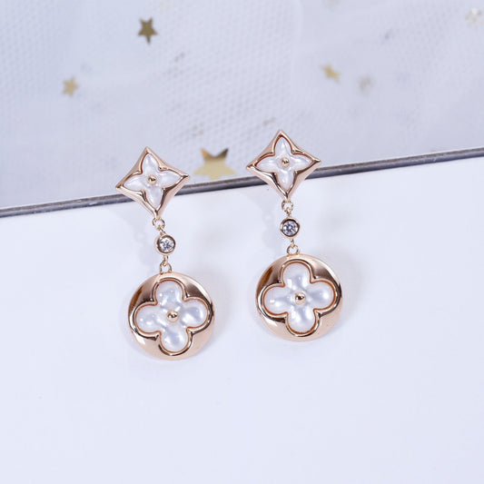 [Crown & Jewelry]STAR AND SUN PINK GOLD MOP DROP EARRINGS
