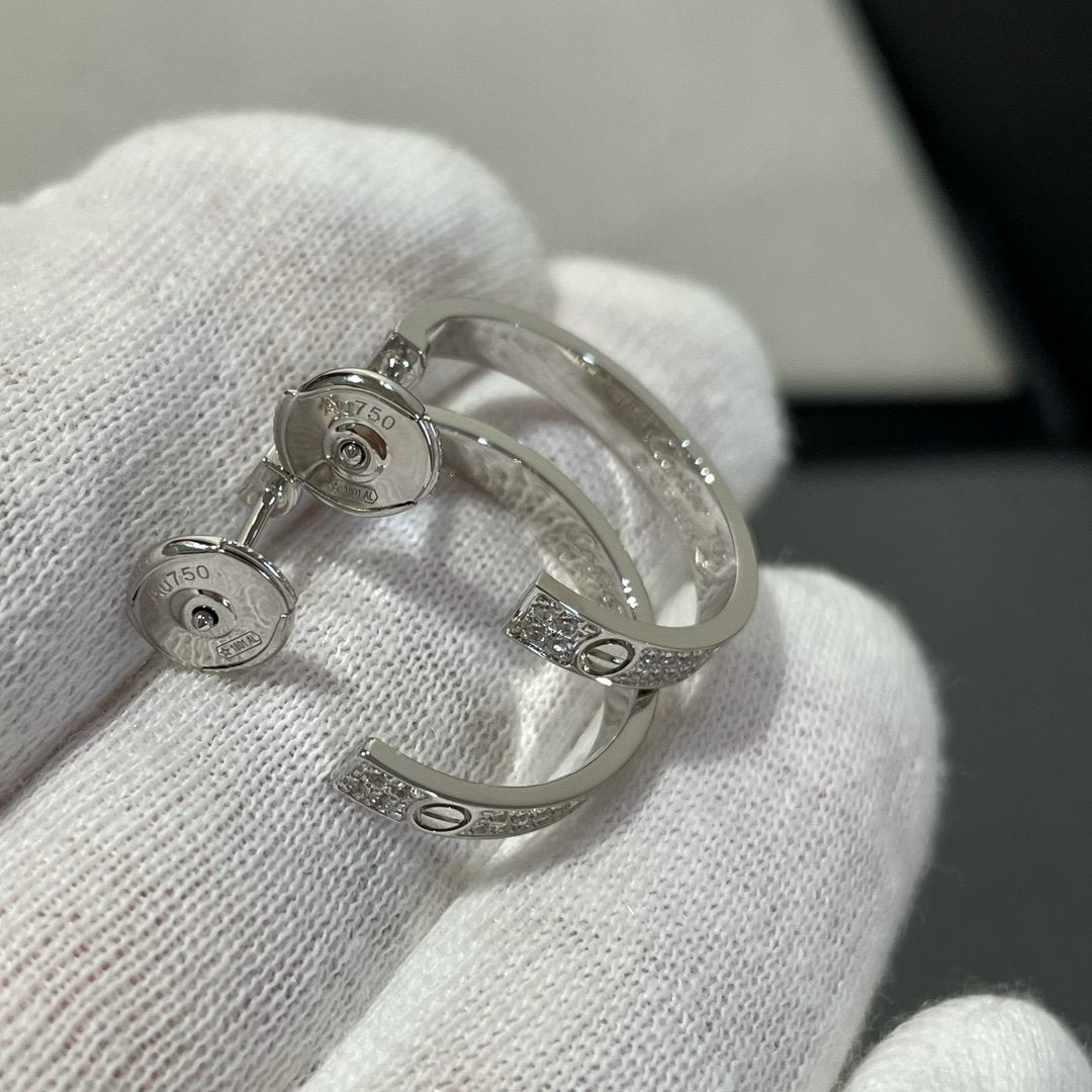 [Crown & Jewelry]LOVE DIAMOND SILVER HOOP EARRINGS