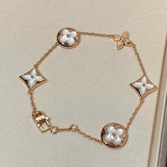 [Crown & Jewelry]STAR AND SUN 5 MOTIF MOP PINK GOLD BRACELET