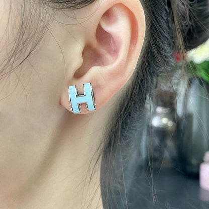 [Crown & Jewelry]POP H SKY BLUE STUD EARRINGS