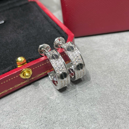 [Crown & Jewelry]LOVE CERAMIC DIAMOND PAVED SILVER EARRINGS
