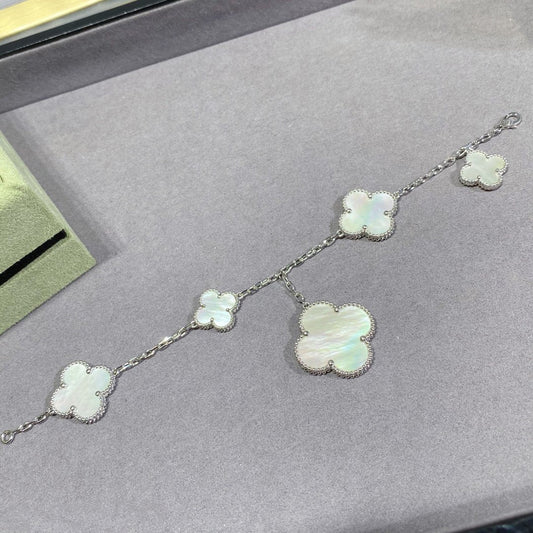 [Crown & Jewelry]CLOVER 5 MOTIF WHITE MOP SILVER BRACELET