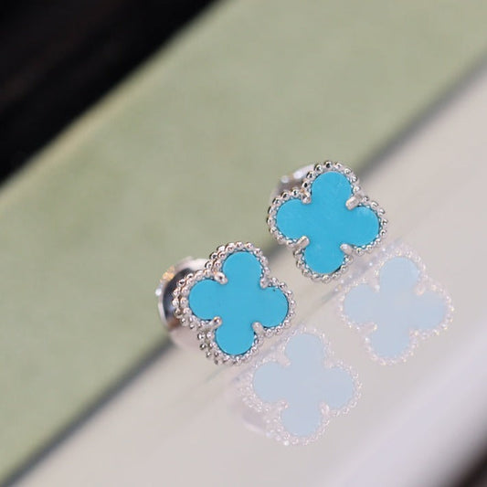 [Crown & Jewelry]CLOVER MINI TURQUOISE SILVER STUD EARRINGS