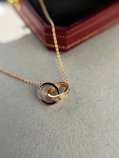 [Crown & Jewelry]LOVE NECKLACE DOUBLE RING PINK GOLD