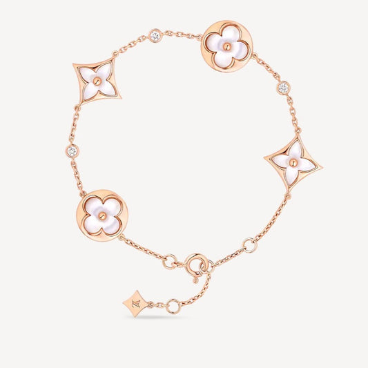 [Crown & Jewelry]STAR AND SUN 4 MOTIF WHITE MOP PINK GOLD BRACELET
