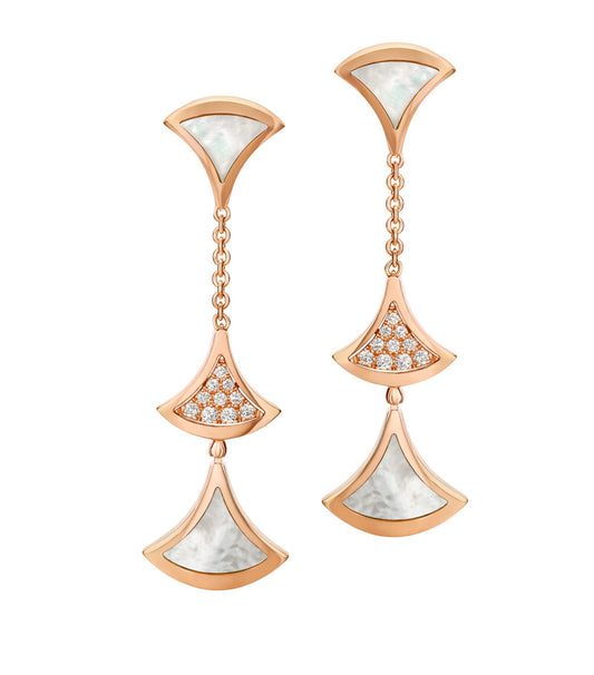 [Crown & Jewelry]DREAM EARRINGS 3 MOTIFS DIAMOND MOP PINK GOLD