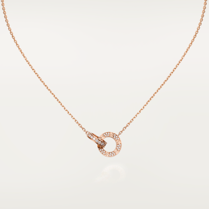 [Crown & Jewelry]LOVE 7.6MM NECKLACE ROSE GOLD AND SILVER  FULL DIAMOND