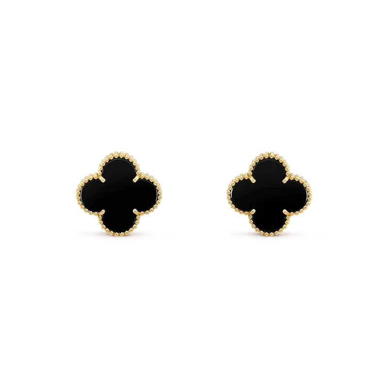 [Crown & Jewelry]CLOVER MEDIUM 1 MOTIFS  ONYX STUD EARRINGS