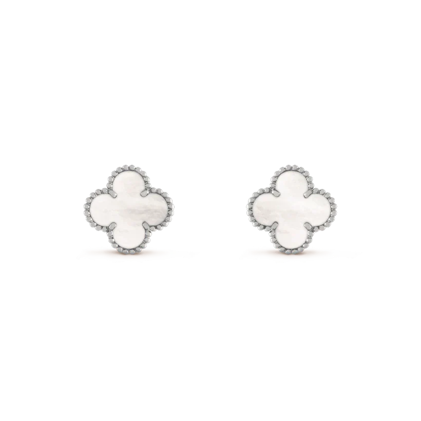 [Crown & Jewelry]CLOVER MEDIUM 1 MOTIFS  WHITE MOP EARRINGS SILVER