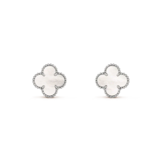 [Crown & Jewelry]CLOVER MEDIUM 1 MOTIFS  WHITE MOP EARRINGS SILVER