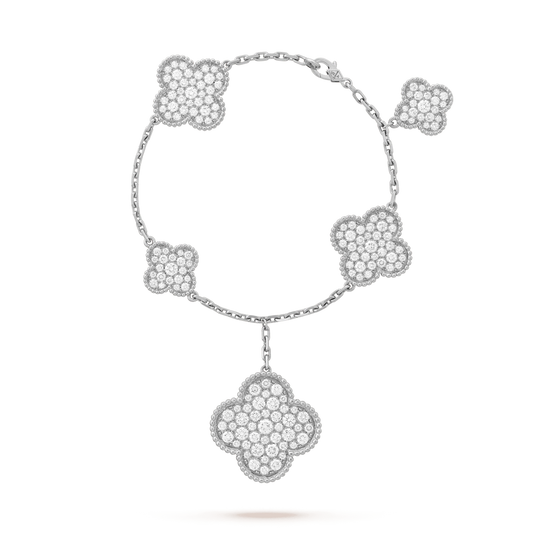 [Crown & Jewelry]CLOVER 6 MOTIFS SILVER DIAMOND BRACELET