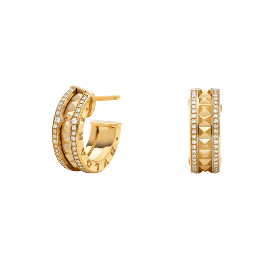 [Crown & Jewelry]ZERO 1 ROCK GOLD EARRINGS WITH STUDDED SPIRAL AND PAVED DIAMONDS