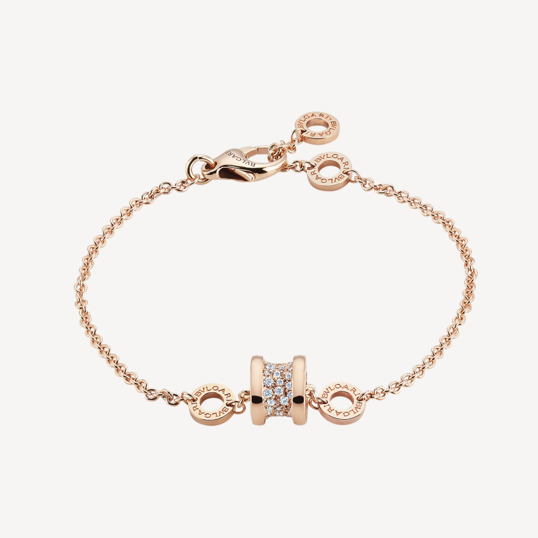 [Crown & Jewelry]ZERO 1 SOFT PINK GOLD WITH PAVED DIAMONDS ON THE SPIRAL BRACELET