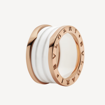 [Crown & Jewelry]ZERO 1 FOUR-BAND LOOPS AND WHITE CERAMIC SPIRAL PINK GOLD RING