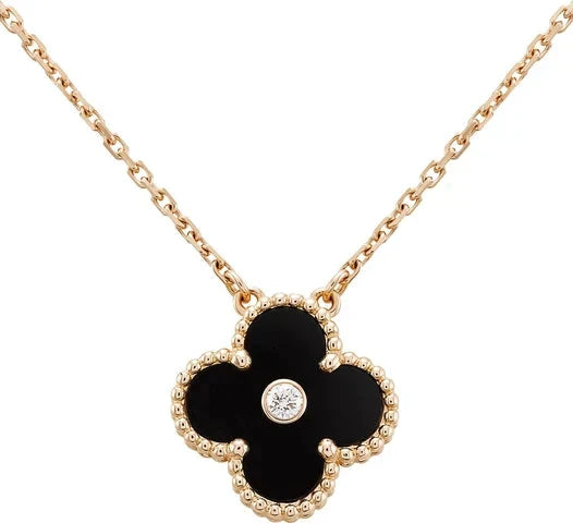 [Crown & Jewelry]CLOVER 15MM DIAMOND ONYX NECKLACE