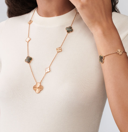 [Crown & Jewelry]DETACHABLE CLOVER 15(11+4) FLOWER ROSE GOLD NECKLACE SET