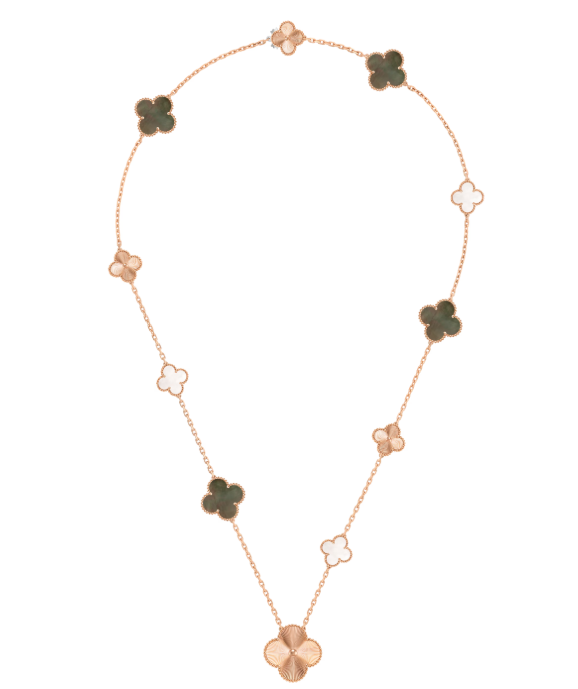 [Crown & Jewelry]DETACHABLE CLOVER 15(11+4) FLOWER ROSE GOLD NECKLACE SET