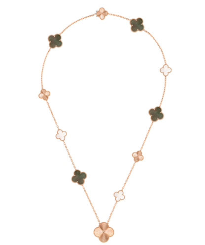 [Crown & Jewelry]DETACHABLE CLOVER 15(11+4) FLOWER ROSE GOLD NECKLACE SET